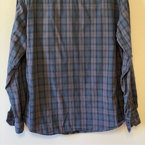 Vintage Point Zero L plaid casual button down t-shirt gray blue long sleeve - Picture 7 of 7
